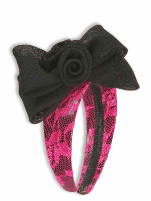 80s Neon Pink Lace Headband with Bow
