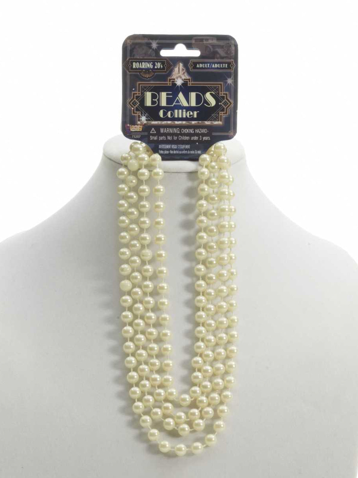 Flapper Roaring 20's Plastic Pearl Bead Necklace Beige Costume