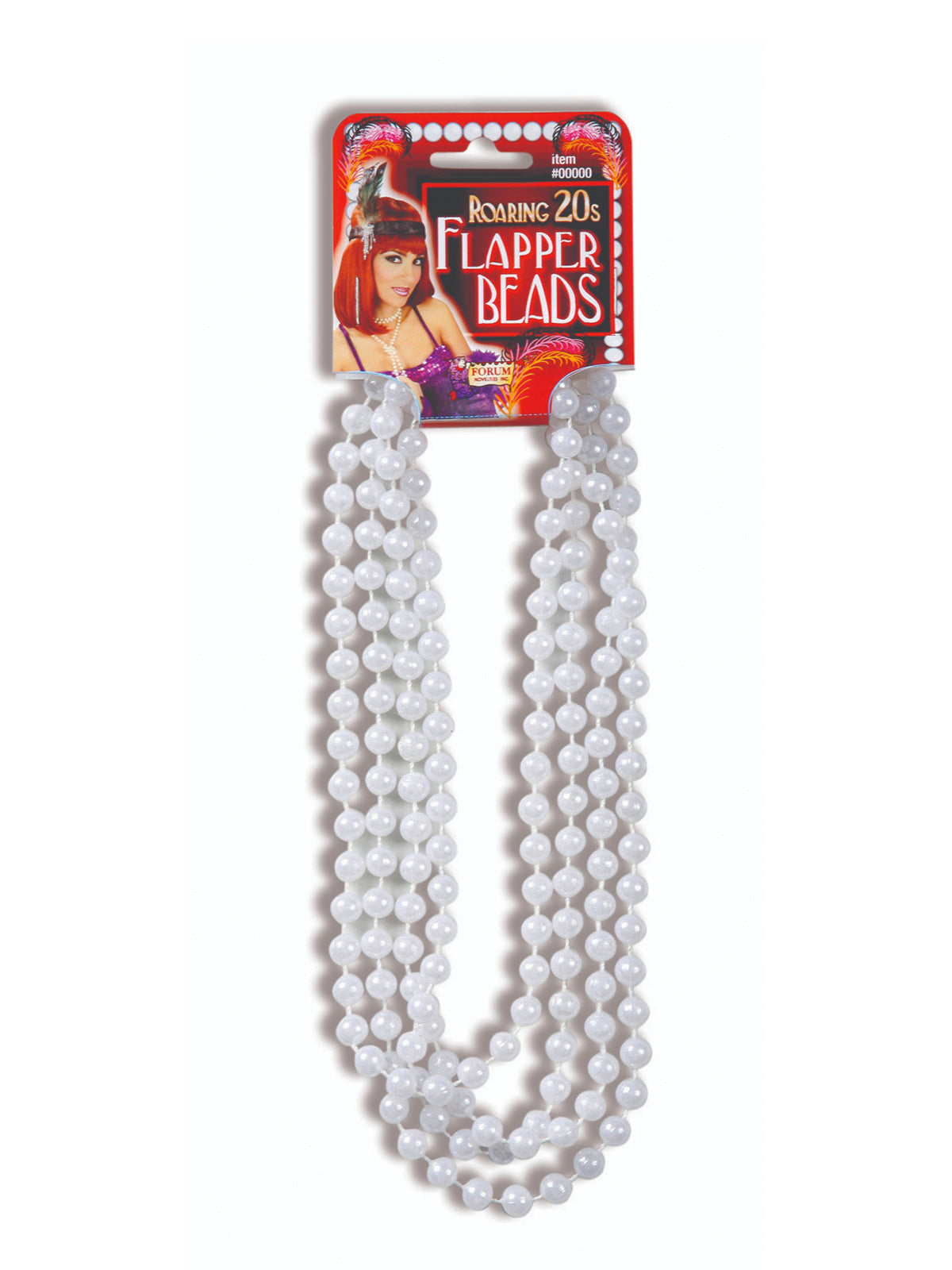 Flapper Roaring 20's Plastic Pearl Bead Necklace White Costume