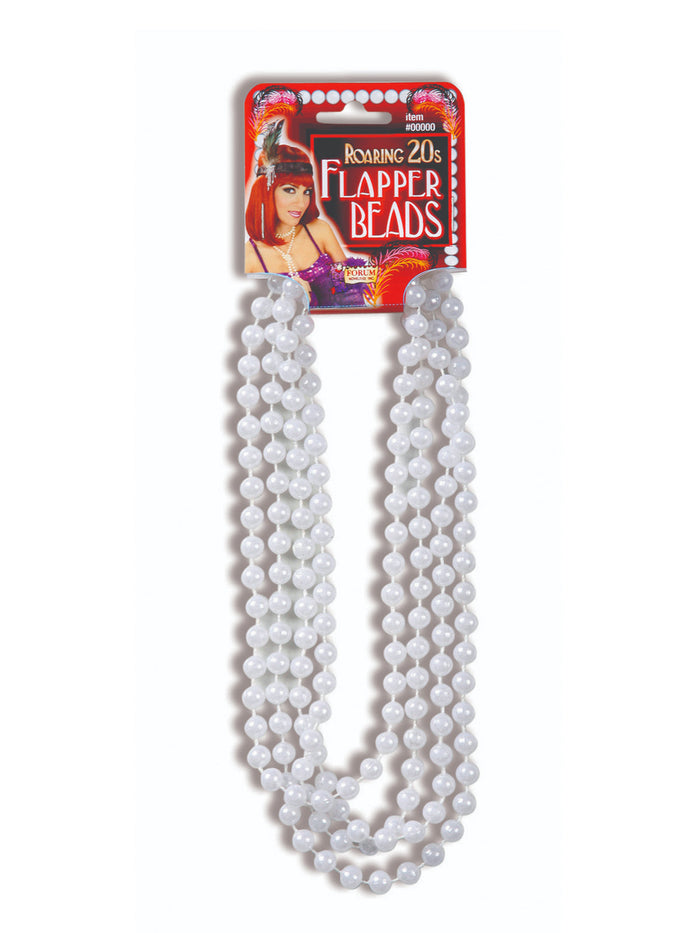 Flapper Roaring 20's Plastic Pearl Bead Necklace - White
