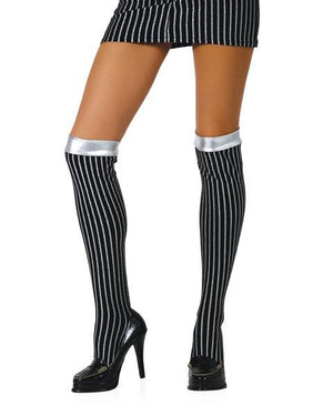 Buy Black And Silver Stripe Thigh High Tights for Adults from Costume World
