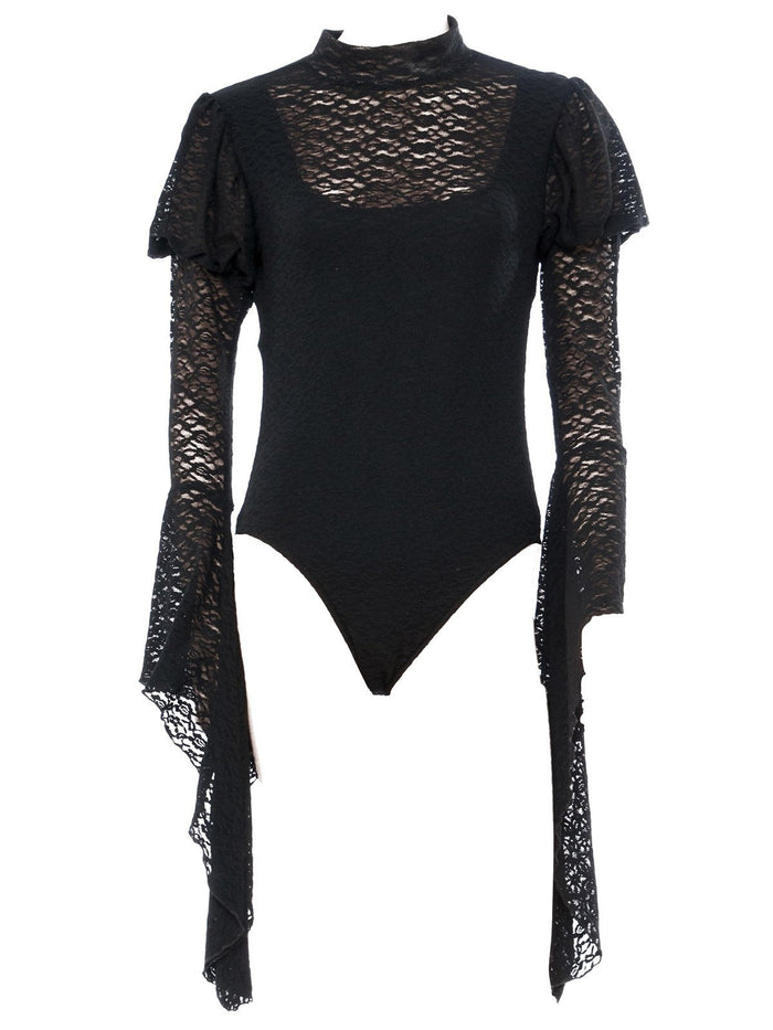 Black Lace Blackout Bodysuit for Adults