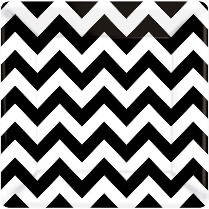 Black and White Chevron 10" Luncheon Plate - Pack of 18