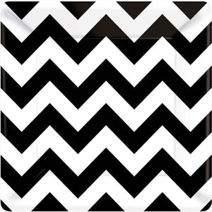 Buy Black and White Chevron 7" Cake Plates - Pack of 18 from Costume World