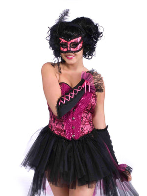 Buy Burlesque Pink & Black Half Mask for Adults from Costume World