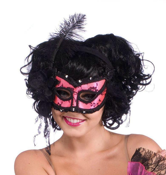 Burlesque Pink & Black Half Mask for Adults