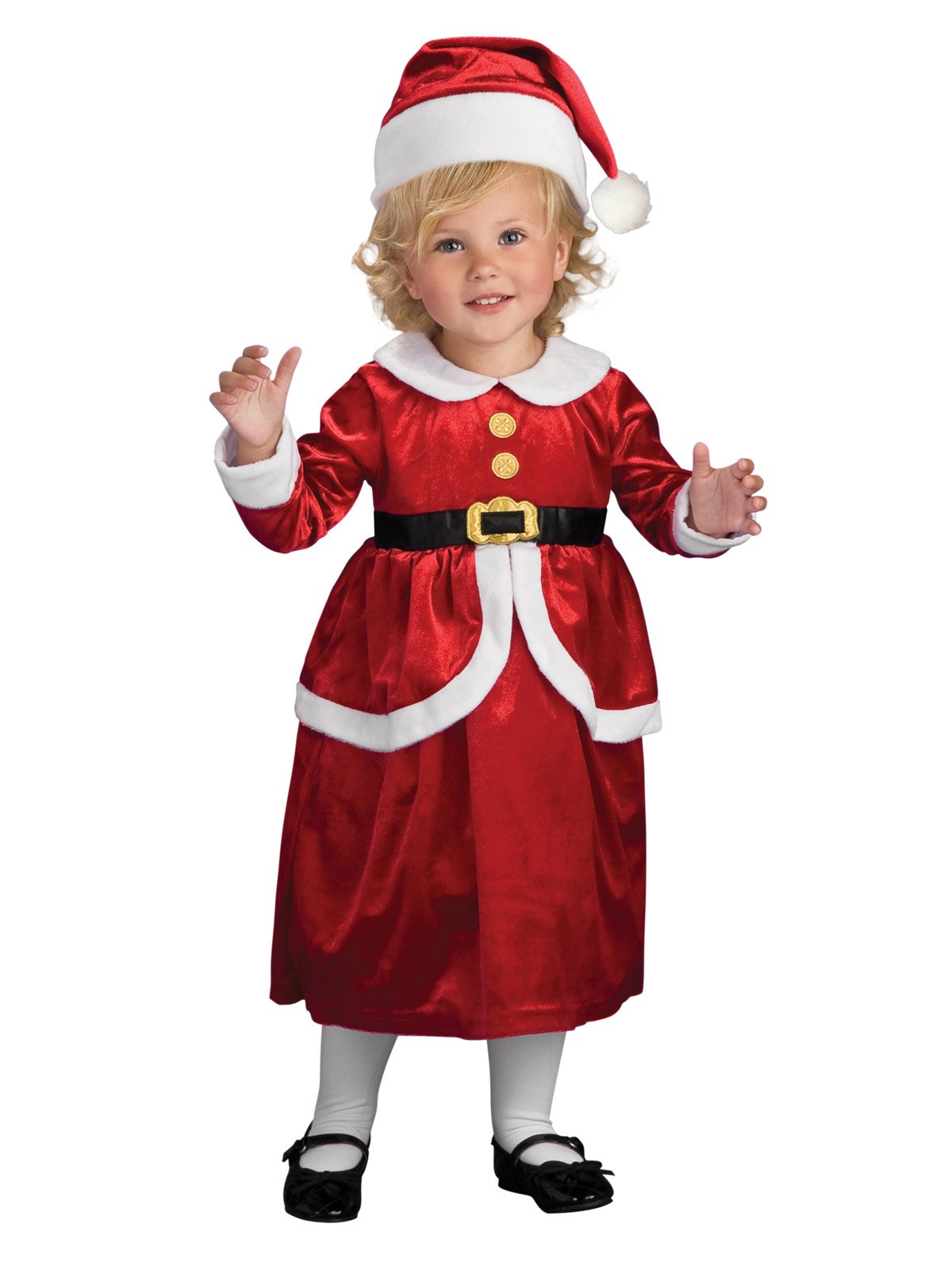 Girl in red santa claus dress holding gift Vector Image