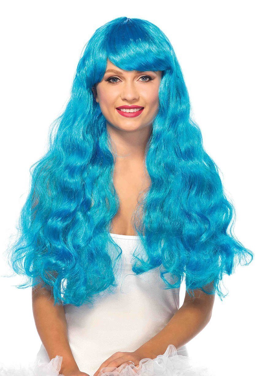 Neon Blue Starbright Long Wavy Wig for Adults Costume World NZ