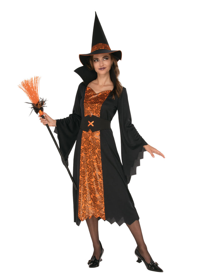Orange & Black Witch Costume for Adults
