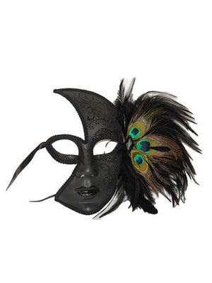 Buy Peacock Feather Black Half Mask for Adults from Costume World