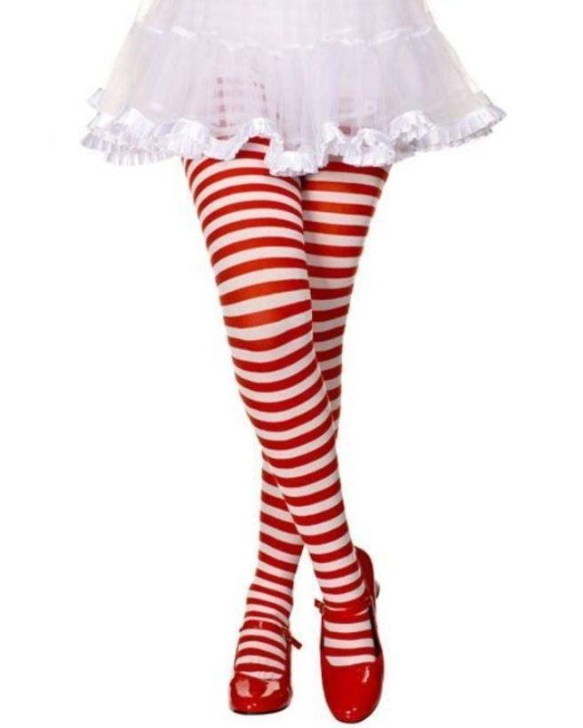 Red And White Striped Tights for Kids